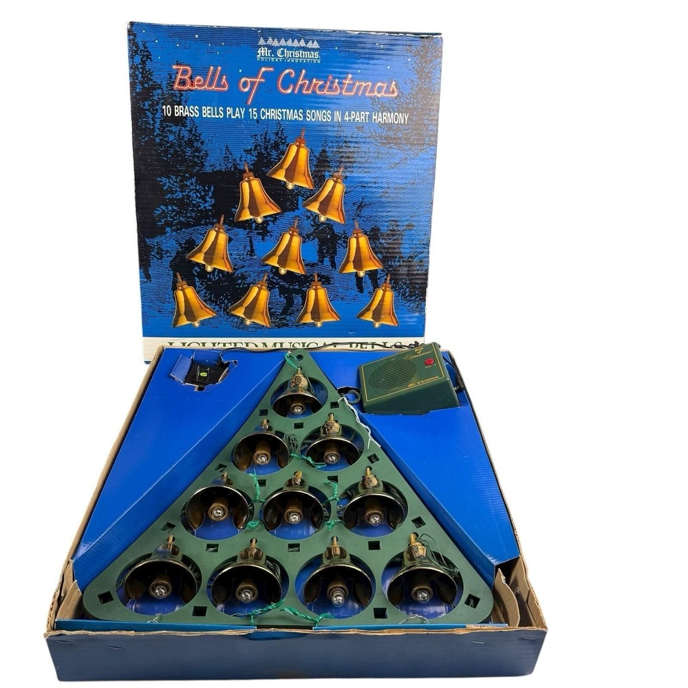 Vintage Mr Christmas 10 Bells of Christmas Musical Lighted Brass 15 Carols